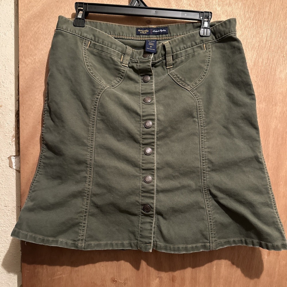Abercrombie & Fitch Y2K Women's SZ 8 Cotton Skirt Short Olive Snap Button